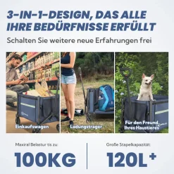 HOMECALL Bollerwagen Handwagen (Erweiterbare Kapazität, bis 100KG, 120L), Für Einkaufen, Camping, Garten, Dogs-Dunkelblau