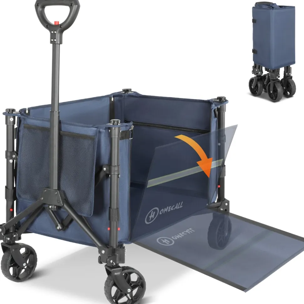 HOMECALL Bollerwagen Handwagen (Erweiterbare Kapazität, bis 100KG, 120L), Für Einkaufen, Camping, Garten, Dogs-Dunkelblau