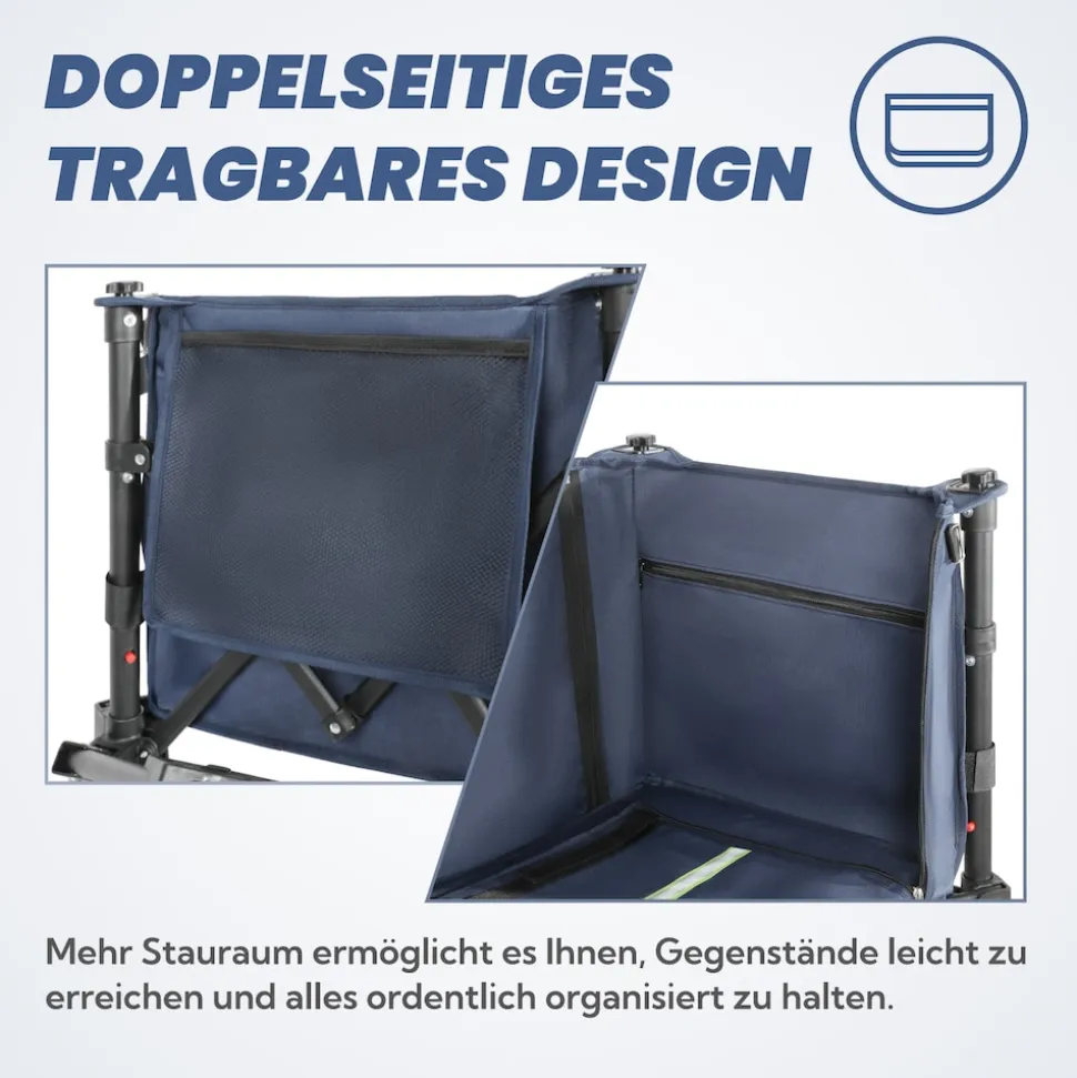 HOMECALL Bollerwagen Handwagen (Erweiterbare Kapazität, bis 100KG, 120L), Für Einkaufen, Camping, Garten, Dogs-Dunkelblau