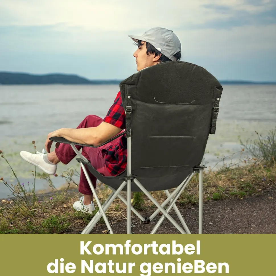 HOMECALL Campingstuhl Anglerstuhl Klappbar, Getränkehalter, Gepolstert, 3 fach Verstellbare Rückenlehne, bis 150KG
