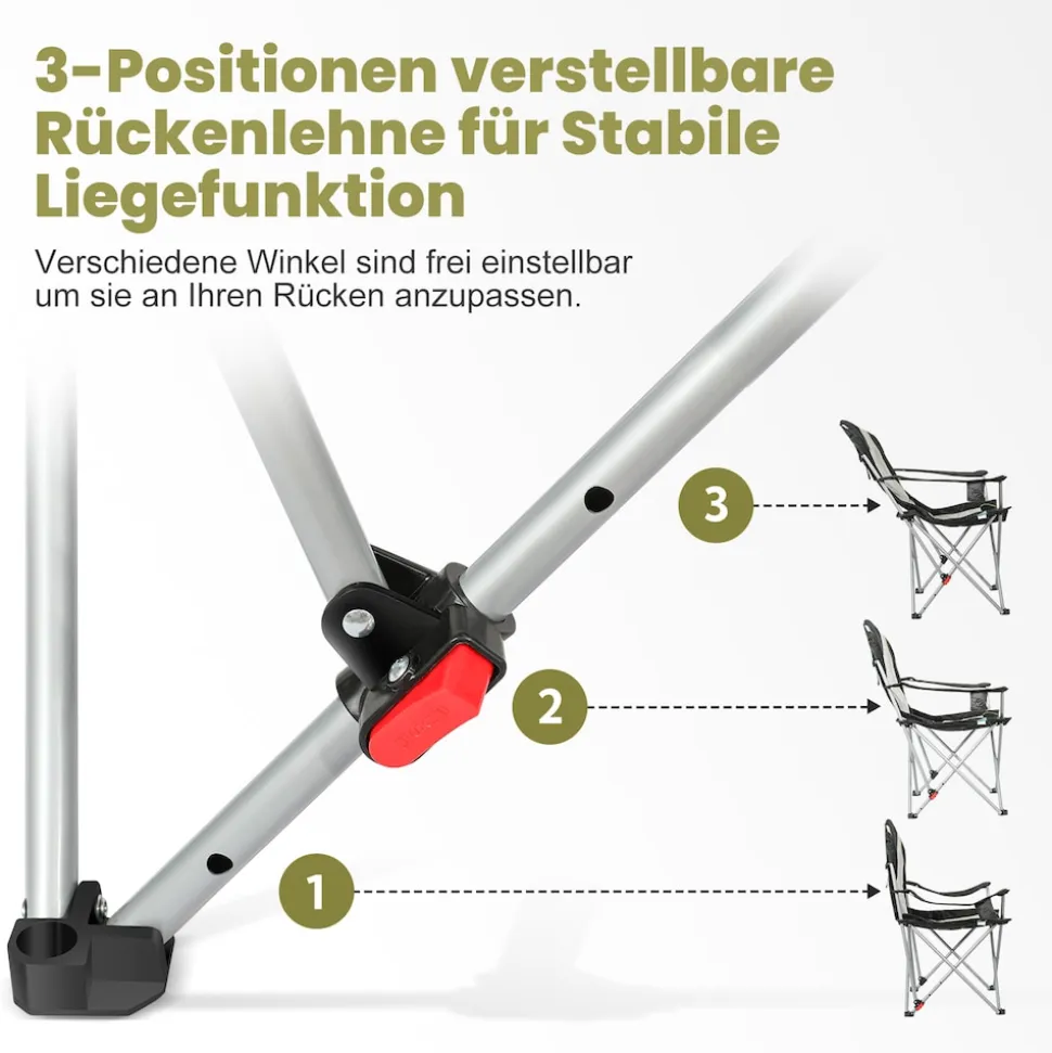 HOMECALL Campingstuhl Anglerstuhl Klappbar, Getränkehalter, Gepolstert, 3 fach Verstellbare Rückenlehne, bis 150KG