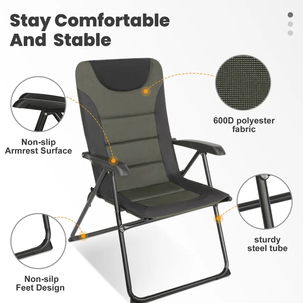 HOMECALL Campingstuhl Gartenstuhl klappbar, polyester, 5 fach Verstellbarer Rückenlehne, bis 150kg, schwarz/grün