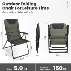 HOMECALL Campingstuhl Gartenstuhl klappbar, polyester, 5 fach Verstellbarer Rückenlehne, bis 150kg, schwarz/grün