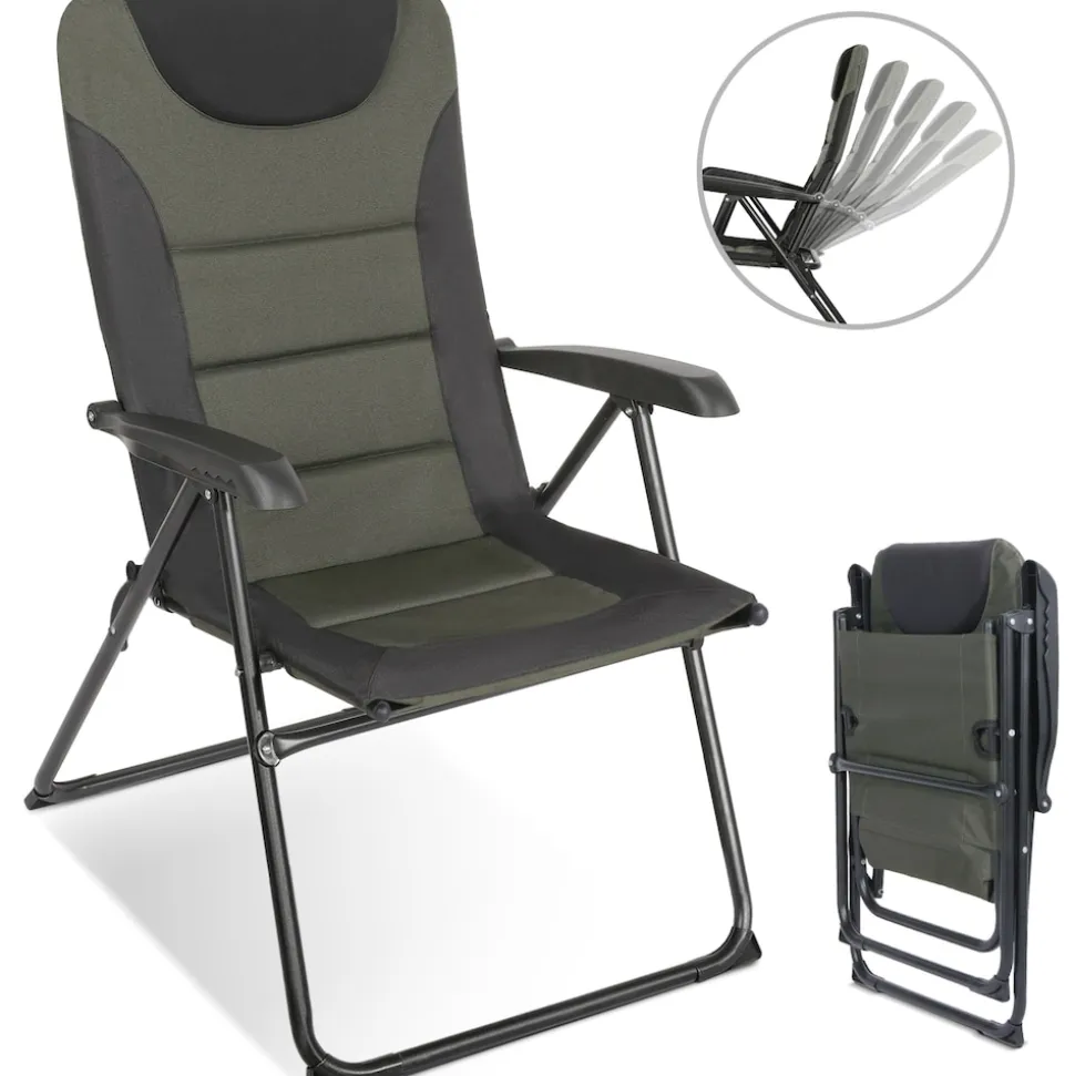 HOMECALL Campingstuhl Gartenstuhl klappbar, polyester, 5 fach Verstellbarer Rückenlehne, bis 150kg, schwarz/grün