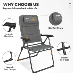 HOMECALL Campingstuhl Gartenstuhl Klappbar, UV+ Olefin-Stoff, 5 fach Verstellbarer Rückenlehne, bis 150kg