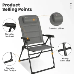 HOMECALL Campingstuhl Gartenstuhl Klappbar, Textilene gepolstert mit Quick-Dry-Schaum, 5 fach Verstellbarer Rückenlehne, bis 150kg