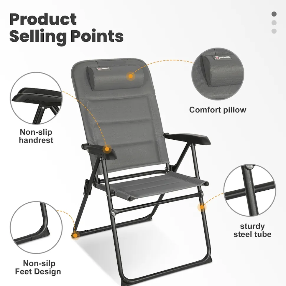 HOMECALL Campingstuhl Gartenstuhl Klappbar, Textilene gepolstert mit Quick-Dry-Schaum, 5 fach Verstellbarer Rückenlehne, bis 150kg