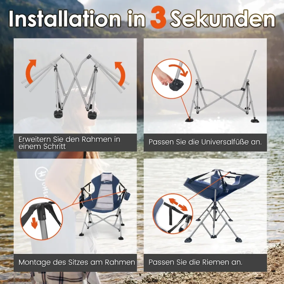 HOMECALL Campingstuhl Stühleschaukelstuhl Faltbare Hängestuhl (Biz 180 KG, mit verstellbarer Rückenlehne, Lordosenstütze und Kopfstütze), Dunkelblau