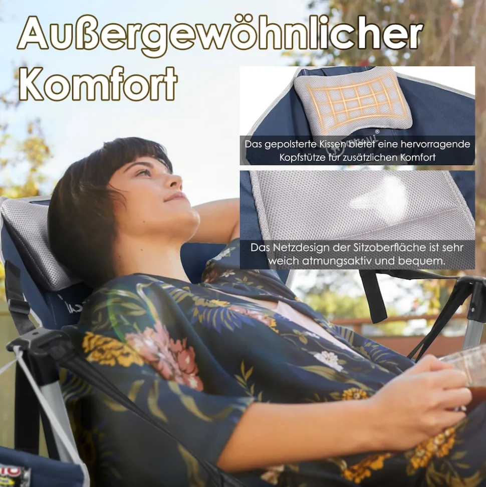 HOMECALL Campingstuhl Stühleschaukelstuhl Faltbare Hängestuhl (Biz 180 KG, mit verstellbarer Rückenlehne, Lordosenstütze und Kopfstütze), Dunkelblau