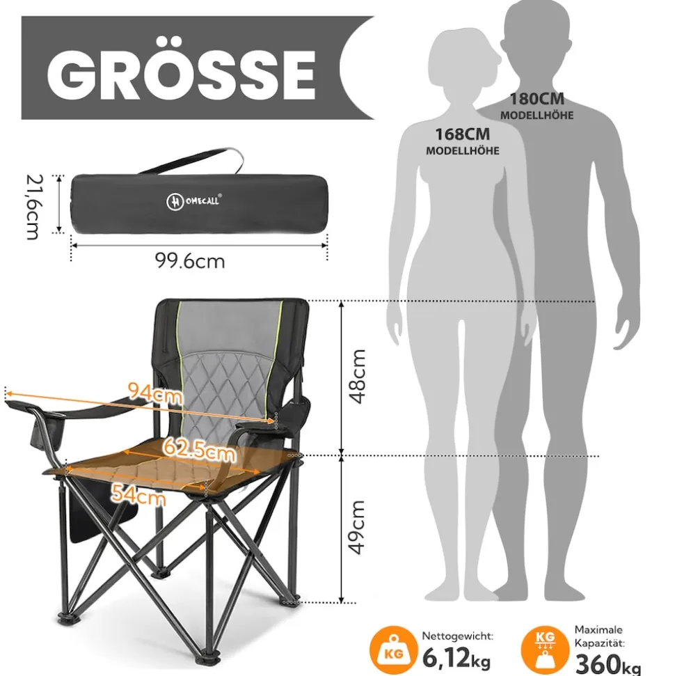 HOMECALL Campingstuhl XXL Klappstuhl, bis 360 KG Belastbar