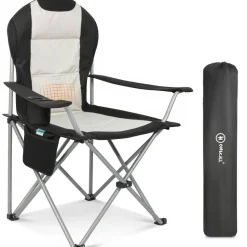 HOMECALL Klappbar Campingstuhl, Hochlehner Angelstuhl, mit Getränkehalter, weiß/schwarz