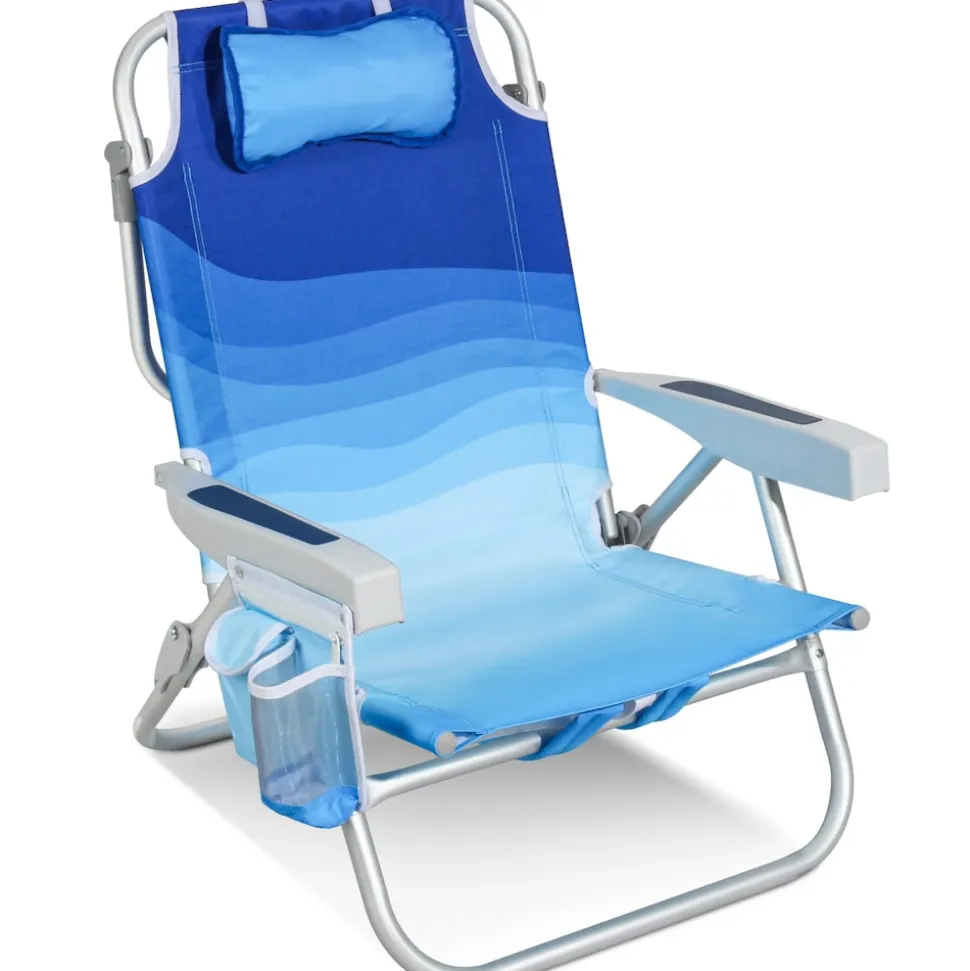 HOMECALL Klappstuhl Strandstuhl Leicht 5-fach verstellbare Rückenlehne, bis 136KG, Aluminiumrahmen, eine große isolierte Kühltasche, Aufbewahrungstasche, 1 St- Blaue Welle