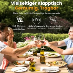 HOMECALL Klapptisch Campingtisch Balkontisch Gartentisch, Alumininum, bis 100kg, für 2-6 Personen