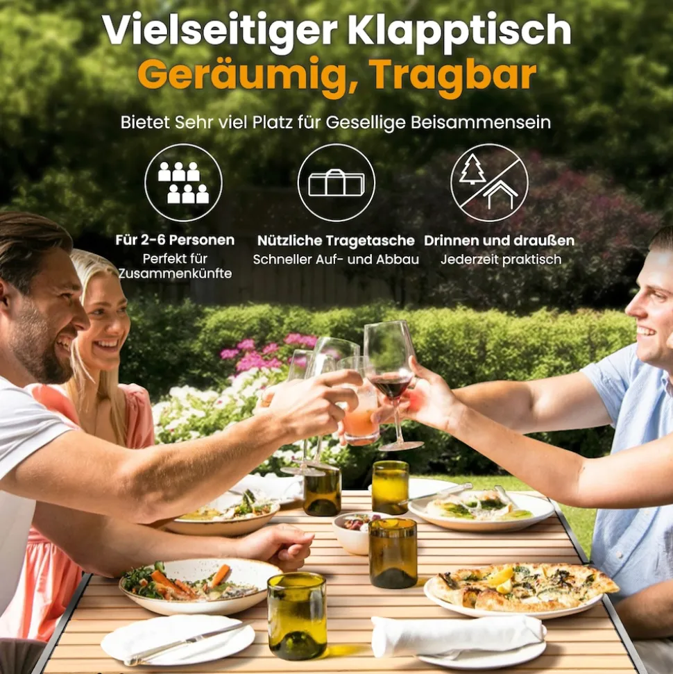 HOMECALL Klapptisch Campingtisch Balkontisch Gartentisch, Alumininum, bis 100kg, für 2-6 Personen