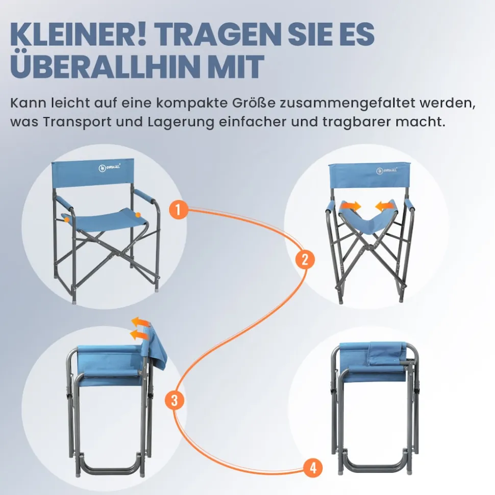 HOMECALL Regiestuhl Ultraleicht Klappstühle, Klappbare Rückenlehne, bis 120kg, Rostfreier Aluminiumrahmen
