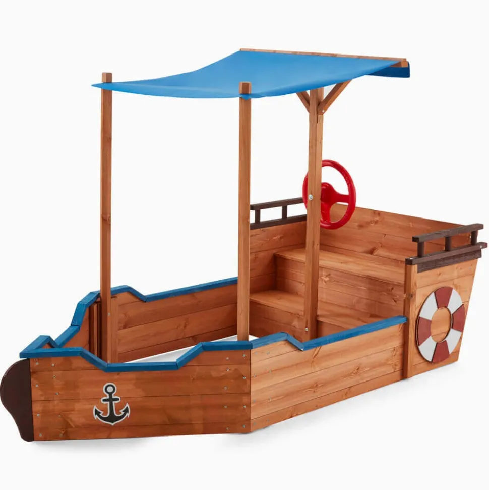 HOME DELUXE Sandkasten Schiffsoptik mit Bank MATSCHEKISTE - 160 x 78 cm