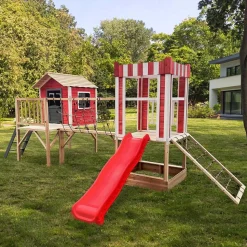 HOME DELUXE Spielpark inkl. Schaukel und Rutsche WUNDERLAND Rot - 555 x 340 cm