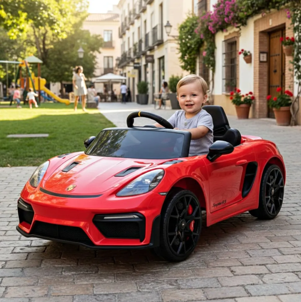 INJUSA Porsche Spyder 12V Elektroauto für Kinder ab 3 Jahren – Luxuskinderauto mit Licht & Sound