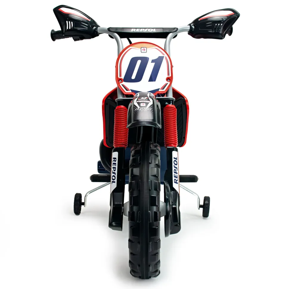 INJUSA Repsol Elektromotorrad für Kinder ab 3 Jahren – Offizielles Racing-Design - Elektrofahrzeug mit Stützrädern & Gaspedal