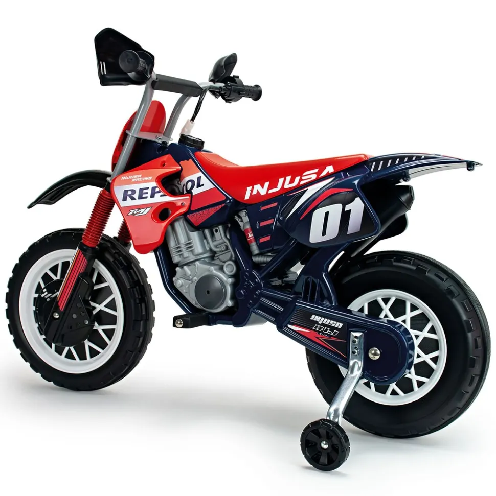 INJUSA Repsol Elektromotorrad für Kinder ab 3 Jahren – Offizielles Racing-Design - Elektrofahrzeug mit Stützrädern & Gaspedal