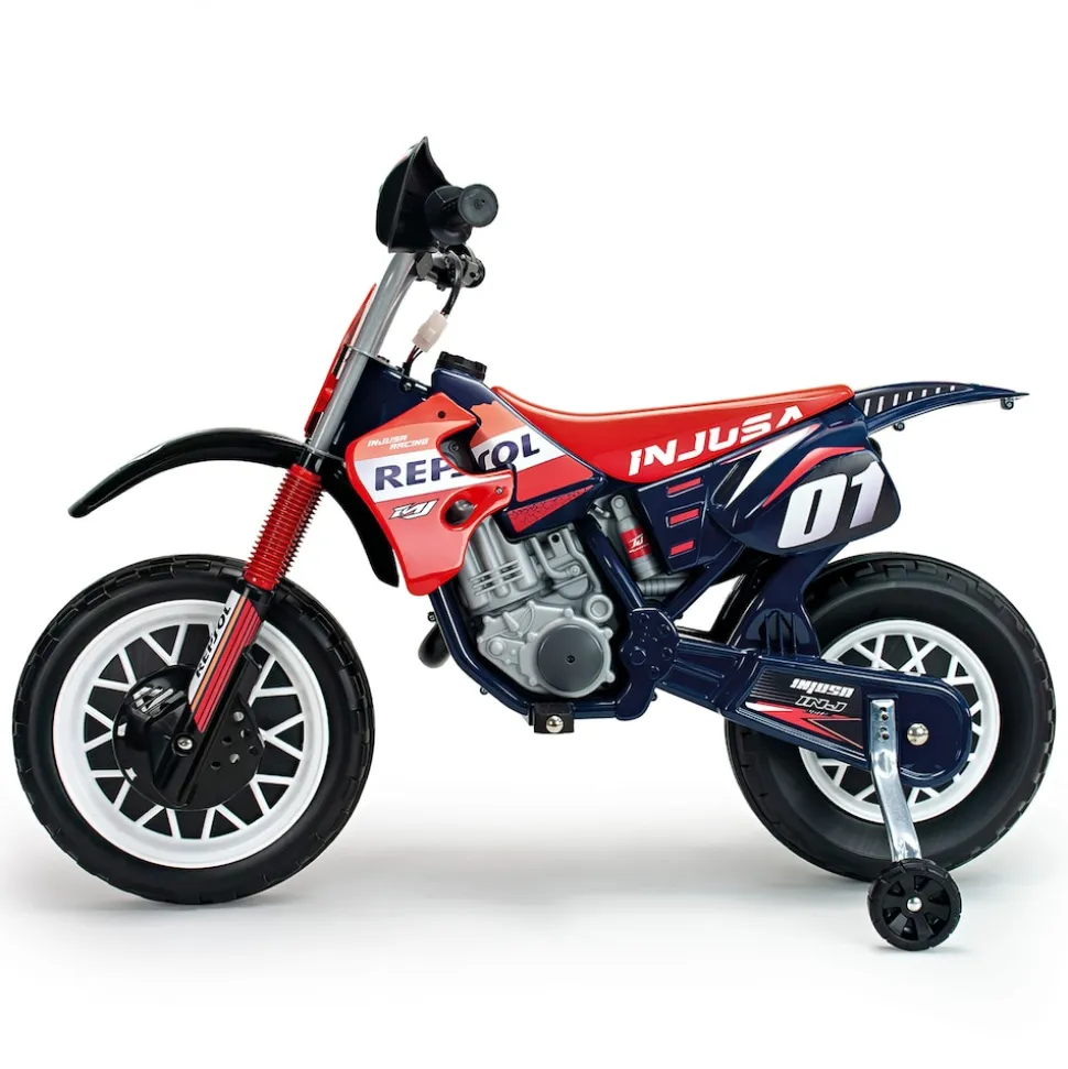 INJUSA Repsol Elektromotorrad für Kinder ab 3 Jahren – Offizielles Racing-Design - Elektrofahrzeug mit Stützrädern & Gaspedal