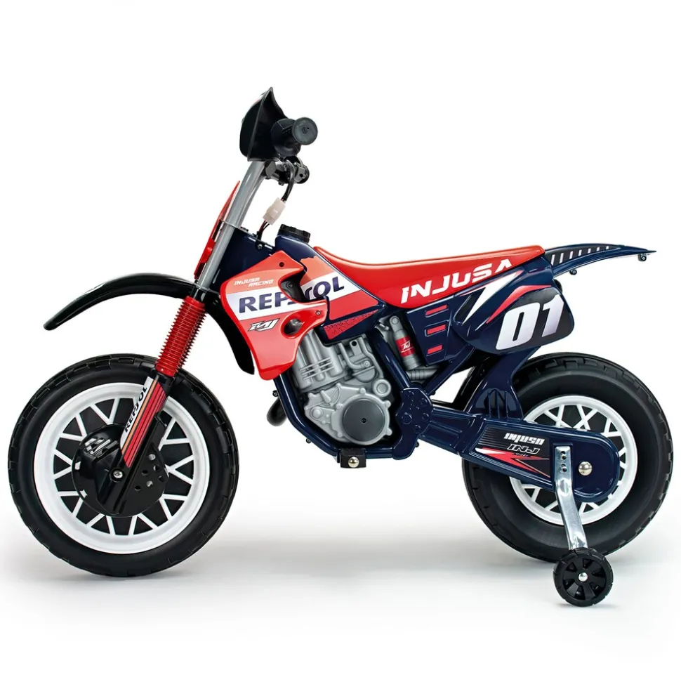 INJUSA Repsol Elektromotorrad für Kinder ab 3 Jahren – Offizielles Racing-Design - Elektrofahrzeug mit Stützrädern & Gaspedal