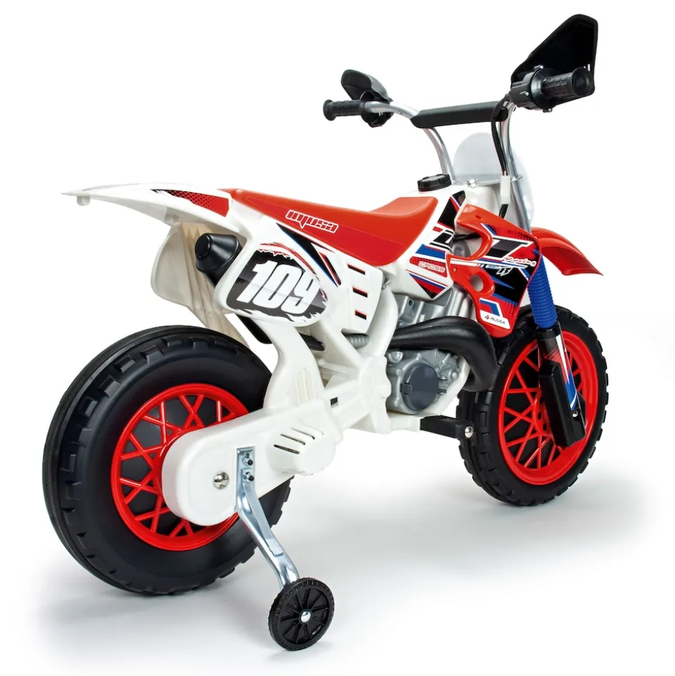 INJUSA Scrambler Cross CR Elektromotorrad für Kinder ab 3 Jahren – 6V Elektro-Motorrad mit Gashebel am Lenker & Stützrädern - 5 km/h