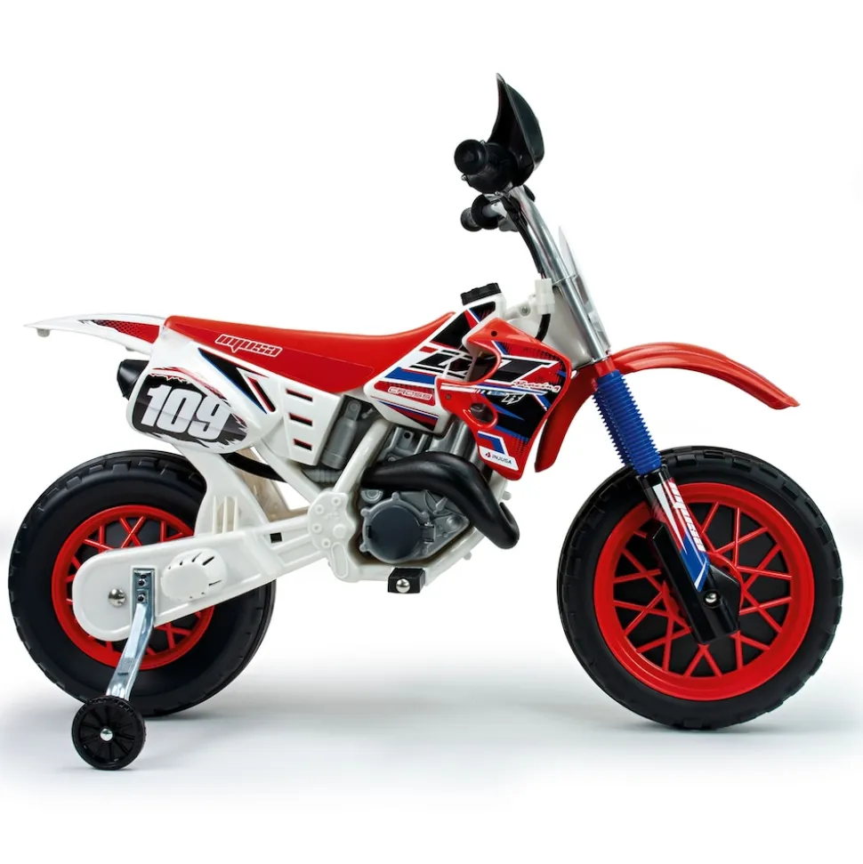 INJUSA Scrambler Cross CR Elektromotorrad für Kinder ab 3 Jahren – 6V Elektro-Motorrad mit Gashebel am Lenker & Stützrädern - 5 km/h