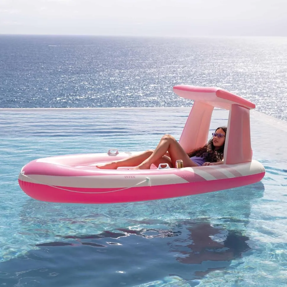 INTEX 57804EU - Luftmatratze - Pink Paradise Boat (244x97x114cm) mit Haltegriffen und Getränkehaltern