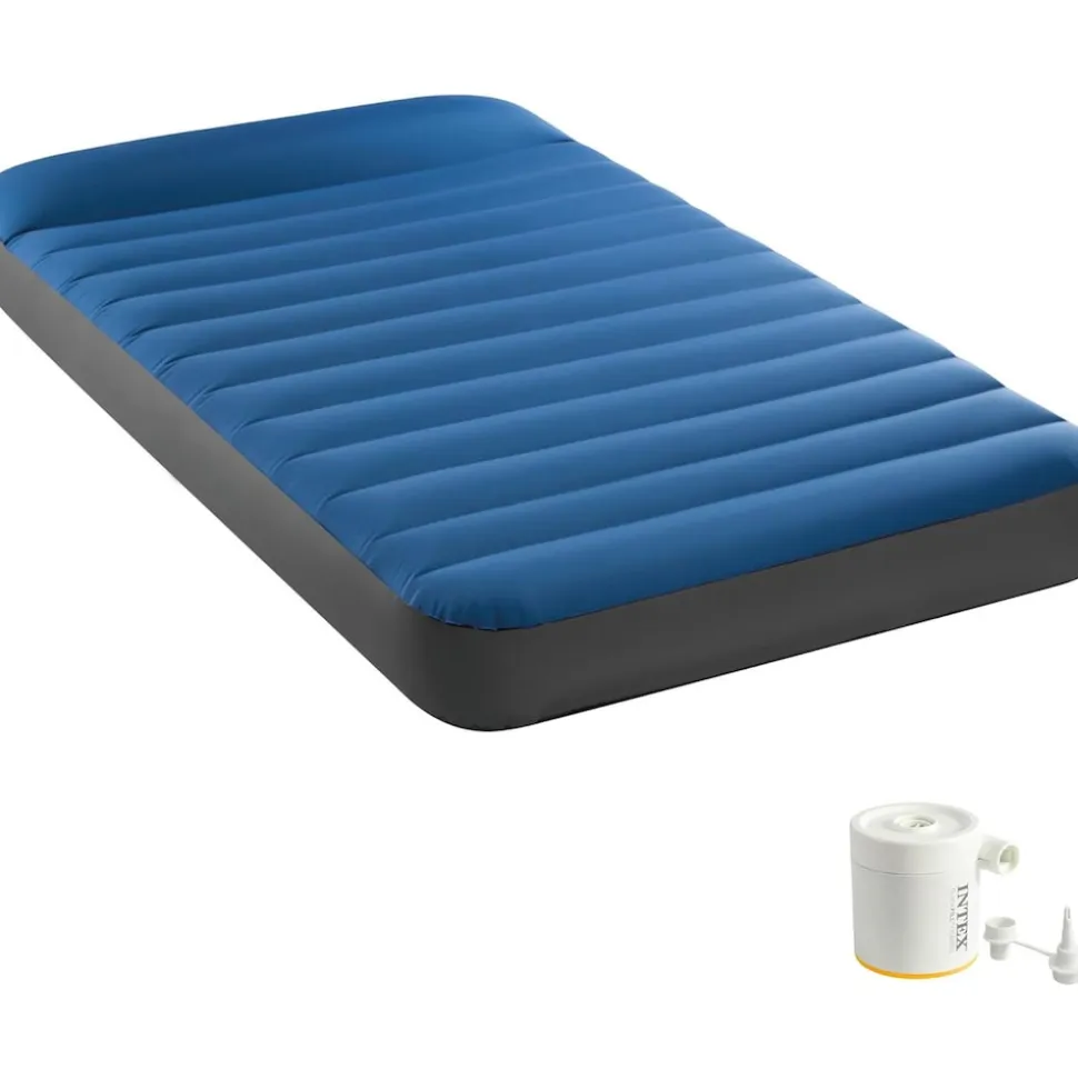 INTEX 64011 - Luftbett - Twin Dura-Beam Truaire inkl. USB-Luftpumpe (blau, 99x191x22cm) Luftmatratze Campingbett