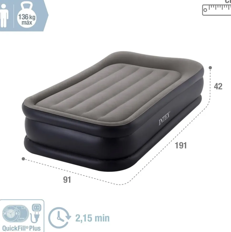 INTEX 64132ND Luftbett DuraBeam Deluxe Pillow Twin 99x191x42cm integrierte Pumpe