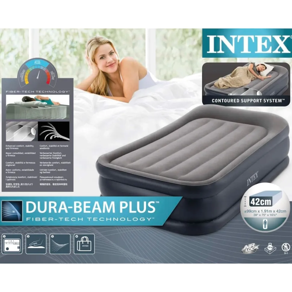 INTEX 64132ND Luftbett DuraBeam Deluxe Pillow Twin 99x191x42cm integrierte Pumpe