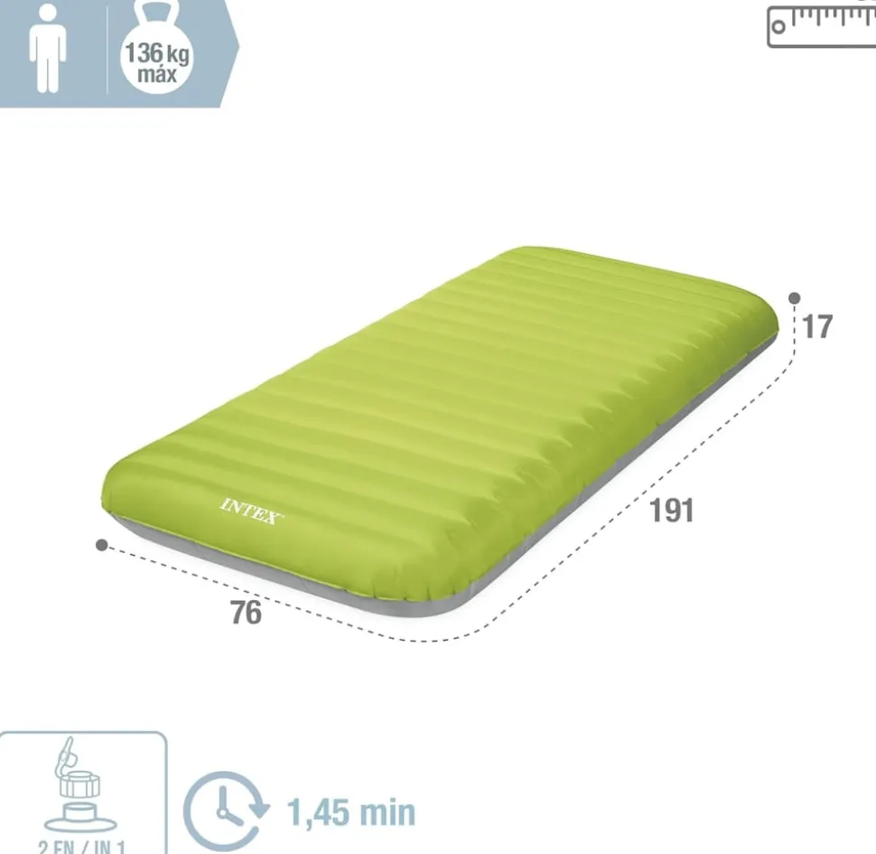 INTEX 64097NP - Luftbett - Dura-Beam Truaire inkl. USB-Luftpumpe (grün, 76x191x17cm) Luftmatratze Campingbett