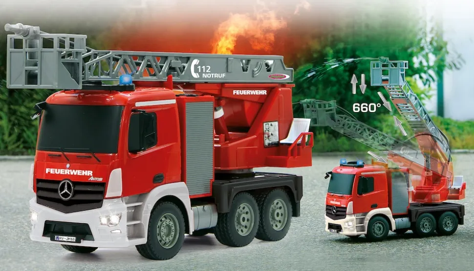 JAMARA Feuerwehr Drehleiter Mercedes-Benz Antos 1:20 2,4GHz mit Spritzfunktion