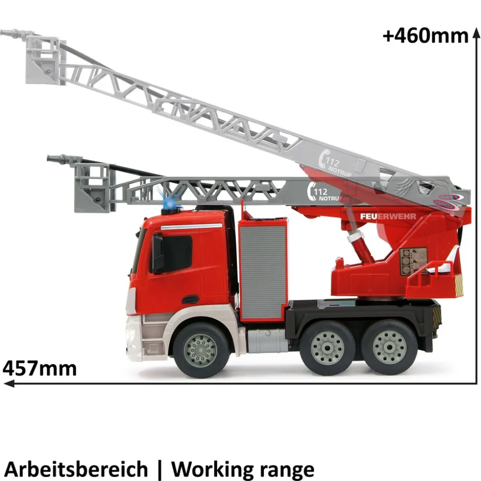 JAMARA Feuerwehr Drehleiter Mercedes-Benz Antos 1:20 2,4GHz mit Spritzfunktion