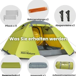JOIN NATURE Kuppelzelt Campingzelt, Doppellagiges, Ultraleicht, für 4 Personen