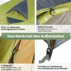 JOIN NATURE Kuppelzelt Campingzelt, Doppellagiges, Ultraleicht, für 4 Personen