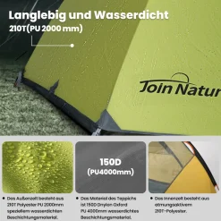 JOIN NATURE Kuppelzelt Campingzelt, Doppellagiges, Ultraleicht, für 4 Personen