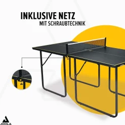 JOOLA Indoor Tischtennisplatte MIDSIZE, klappbarer Tischtennistisch, klein inkl. Tischtennisnetz, dark-grey, 168 x 84 x 76 cm