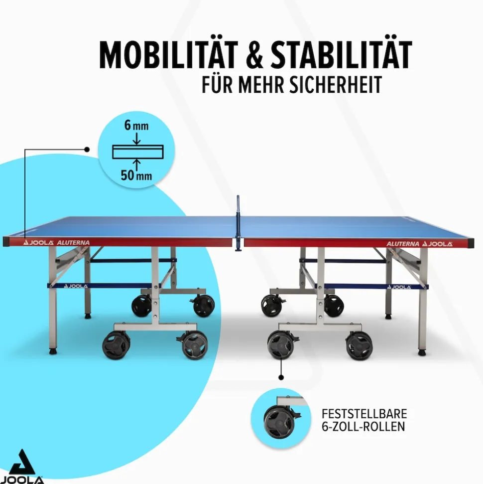 JOOLA Outdoor Tischtennisplatte Aluterna - Profi Tischtennistisch 6 MM Aluminium - Oberfläche Wetterfest - Klappbares Untergestell