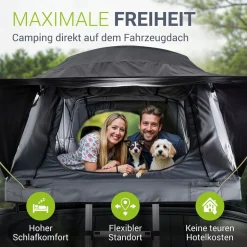 Juskys Autodachzelt Lago 120 x 210 cm - LED-Beleuchtung & Leiter - Schwarz / Grau
