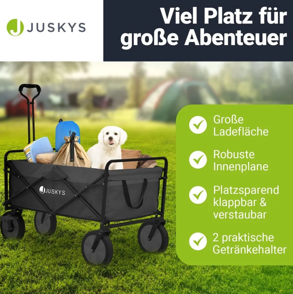 Juskys Bollerwagen 100 kg Tragkraft - Transportwagen faltbar - Einkaufen & Camping - Schwarz