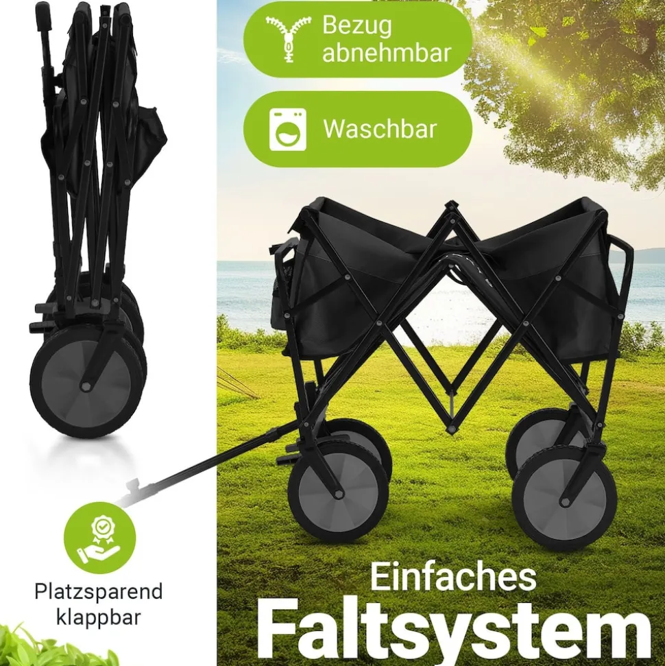 Juskys Bollerwagen 100 kg Tragkraft - Transportwagen faltbar - Einkaufen & Camping - Schwarz