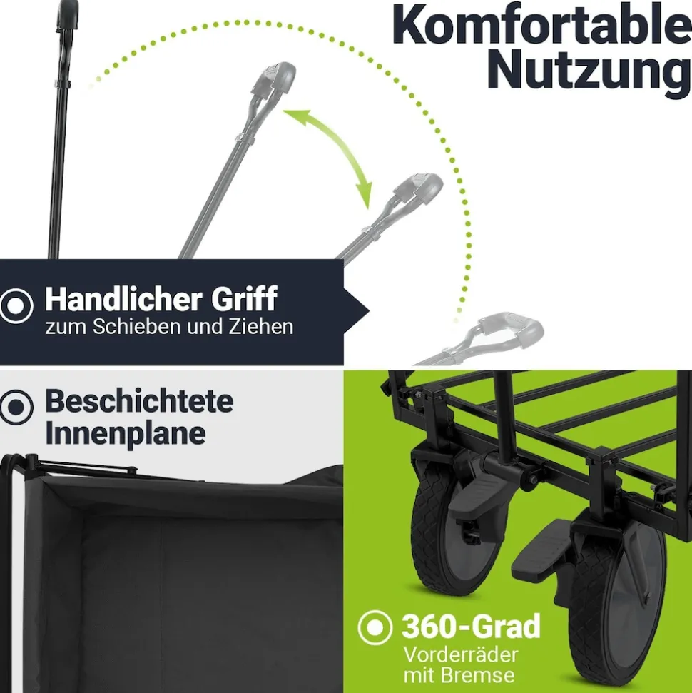 Juskys Bollerwagen 100 kg Tragkraft - Transportwagen faltbar - Einkaufen & Camping - Schwarz
