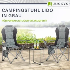 Juskys Campingstuhl Lido mit Getränkehalter & Tasche - Camping Klappstuhl gepolstert - Stuhl Grau