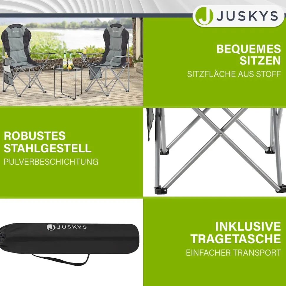 Juskys Campingstuhl Lido mit Getränkehalter & Tasche - Camping Klappstuhl gepolstert - Stuhl Grau