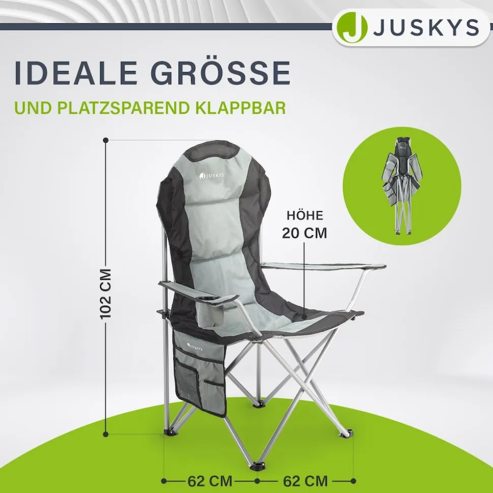 Juskys Campingstuhl Lido mit Getränkehalter & Tasche - Camping Klappstuhl gepolstert - Stuhl Grau