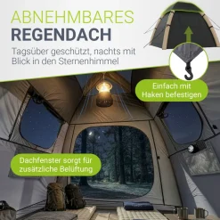 JUSKYS® Campingzelt EasyFlow M - Dunkelgrau/Khaki, aufblasbares Zelt mit Luftpumpe und Zubehör, inkl. LED-Lampe
