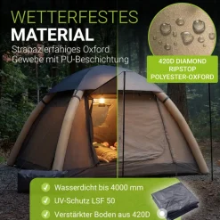 JUSKYS® Campingzelt EasyFlow M - Dunkelgrau/Khaki, aufblasbares Zelt mit Luftpumpe und Zubehör, inkl. LED-Lampe
