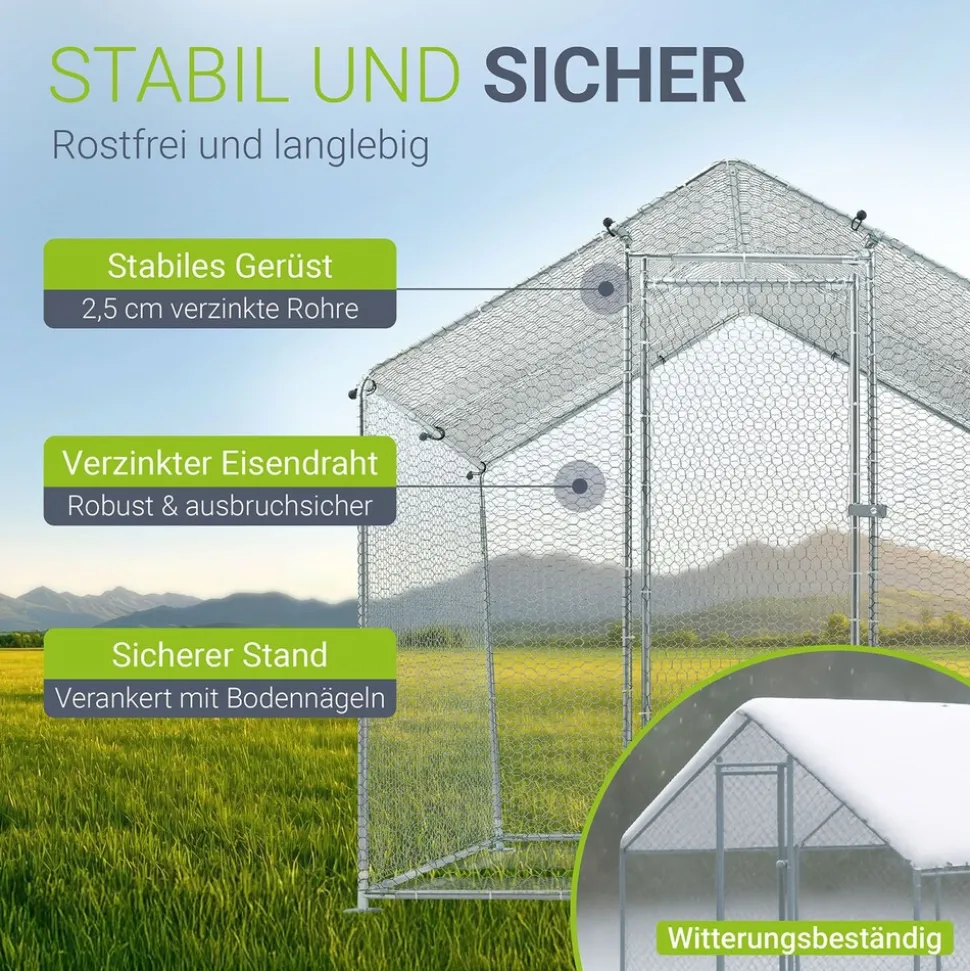 Juskys Freilaufgehege 2x2x2m aus Metall - Freigehege begehbar mit 4 m² Lauffläche, Tür & Riegel